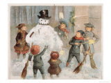 Buy Six Children Admire the Snowman They've Made at AllPosters.com
