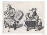 Buy Two French Craftsmen Work on the Elaborate Upholstery on a Pair of Louis XV Style Fauteuils at AllPosters.com