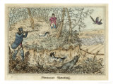 Pheasant, Two Men and Their Dogs Shoot from a Clearing Giclee Print