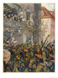 Buy "Der Ausmarch" German Soldiers Bombarded with Flowers as They March off to the Front at AllPosters.com