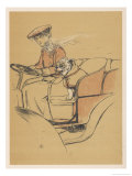 Young Woman and a White Bulldog in an Open Car