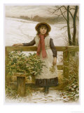 Buy Girl Stands at a Stile with a Load of Holly and a Sprig of Mistletoe at AllPosters.com