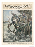 Buy Fishermen of Jersey Channel Islands Desperately Fight This Giant Squid at AllPosters.com