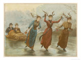 Buy "Our Reindeer Sleigh", Girls Wear Antlers to Tow the Old Couple on the Ice at AllPosters.com