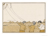Three Happy Boys Flying Their Kites