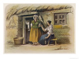 Buy Girl Spins with a Distaff Outside a Scottish Cottage at AllPosters.com