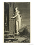 Buy Girl in Her Nightie Walks on the Window-Ledge at AllPosters.com