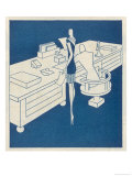 Buy Secretary Stands Beside Her Boss Seated at a Desk Whose Size Indicates His Importance at AllPosters.com