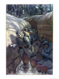 Buy Making Your Way Along a Trench at Night Ankle Deep in Water with Snow-Covered Mud at AllPosters.com