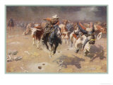 Buy Cowboys Trying to Check a Cattle Stampede at AllPosters.com