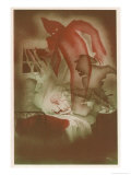 Buy Woman Sitting up in Bed Reading a Thriller Surrounded by Ghostly Figures from the Novel at AllPosters.com