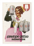Waitress Brings Four Seidels of Frothy Spaten-Brau