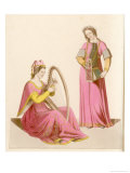 Buy Two Ladies One Playing the Harp the Other a Portable Organ at AllPosters.com