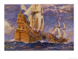 Buy Drake Encounters a Spanish Vessel in the Course of His Circumnavigatory Voyage in the Golden Hind at AllPosters.com