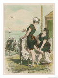 Buy Two Spanish Girls Prepare to Go Bathing While Others Jog Along the Water's Edge at AllPosters.com