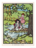 Buy Three Children and Their Two Dolls Go Rafting on a Pond at AllPosters.com
