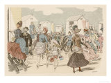 Parents and Children Among the Bathing Machines on the Beach at Ostend Belgium