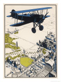 Buy "Good Visibility!", an American Two-Seater Biplane Flies Over a Town at AllPosters.com
