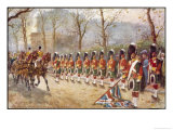 Detachment of Gordon Highlanders Dip the Colours to Passing Royalty Near Buckingham Palace