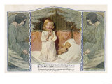 Two Angels Listen While a Child Kneels on Her Bed and Says Her Evening Prayers