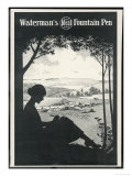 Buy Advertisement for a Fountain Pen Featuring a Silhouette of a Woman Sitting Under a Tree Writing at AllPosters.com
