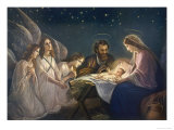 Joseph and Mary Admiring Their Son are Joined by a Trio of Angels Who are No Less Impressed