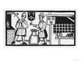 Two Smiths at Work at an Anvil Beneath a Sign Representing Three Roses