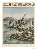 Allies of the Italians Use Rafts to Cross Crocodile- Infested Waters