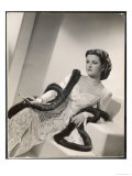 American Film Star Joan Bennett Models a Dress She Wears in Her Latest Picture "Girl Trouble"