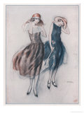 Two Happy Flappers Wear Soft Wide Brimmed Hats and Gathered Skirts That Catch the Breeze