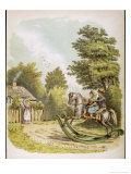 Two Children Ride Through the Countryside on Their Rocking Horse