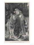 Red Riding Hood Smiles Down on the Wolf. the Wolf Shows His Teeth in Reply