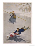 Buy Amy Falls into the Ice But is Saved by Laurie with the Aid of a Hockey Stick at AllPosters.com