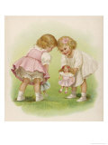 Two Very Small Girls Introduce Their Dolls to Each Other