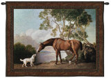 Bay Horse and White Dog