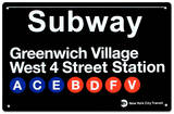 Subway Greenwich Village- West 4 Street Tin Sign