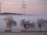 Wind Generators Stand on the Ridge of the Eifel Region Mountains Near Hallschlag, Germany
