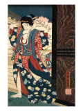 An Oiran with a Paper Kerchief in Her Mouth Advances Toward the Left