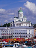 Stalls on Waterfront in Market Square, with Lutheran Cathedral in Background, Helsinki, Finland Photographic Print