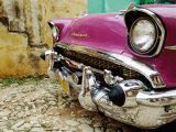 1957 Chevy Bel-Air Car Front Grill and Bumper in Cobbled Street, Trinidad, Cuba