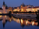 Lights Reflecting on Vltava River at Smetanova Embankment, Prague, Czech Republic
