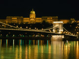 The Szechenyi Chain Bridge and the Royal Palace at Night, Budapest, Hungary