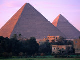 Pyramids of Giza from North East at Sunrise, Giza, Egypt