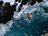 Buy Clavadista (Cliff Diver) Jumping into Canal, Acapulco, Guerrero, Mexico at AllPosters.com