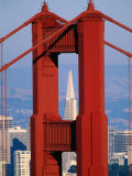 Buy Golden Gate Bridge Tower and Transamerica Building, San Francisco, California, USA at AllPosters.com