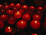 Red Lotus-Shaped Candles Burning in Temple, Macau, China