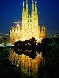 Temple Expiatori De La Sagrada Familia at Night, Barcelona, Catalonia, Spain