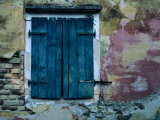 Painted Stucco Wall and Wooden Shutter, Corfu Island, Ionian Islands, Greece