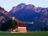 Church of St. Coloman with Neuschwanstein Castle in Background, Schwangau, Bavaria, Germany
