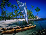 Buy A Sailing Canoe on Beach of South Kona Coast, Puuhonua O Honaunau National Park, Hawaii, USA at AllPosters.com